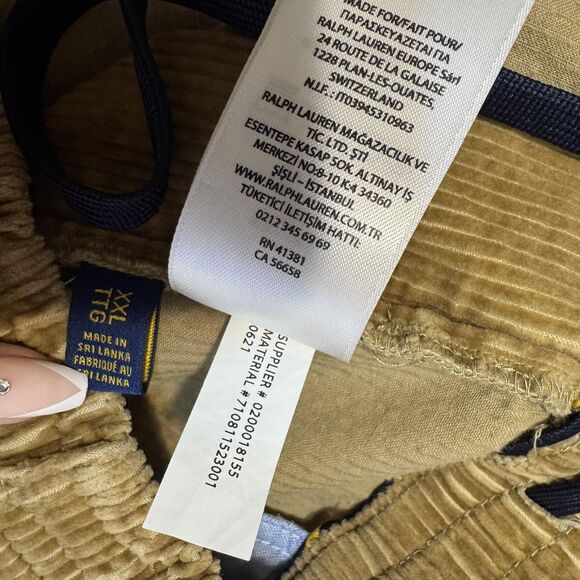 Polo Ralph Lauren Corduroy Pants Mens 2XL Tan Elastic Waist Drawstring Tapered - Picture 10 of 11